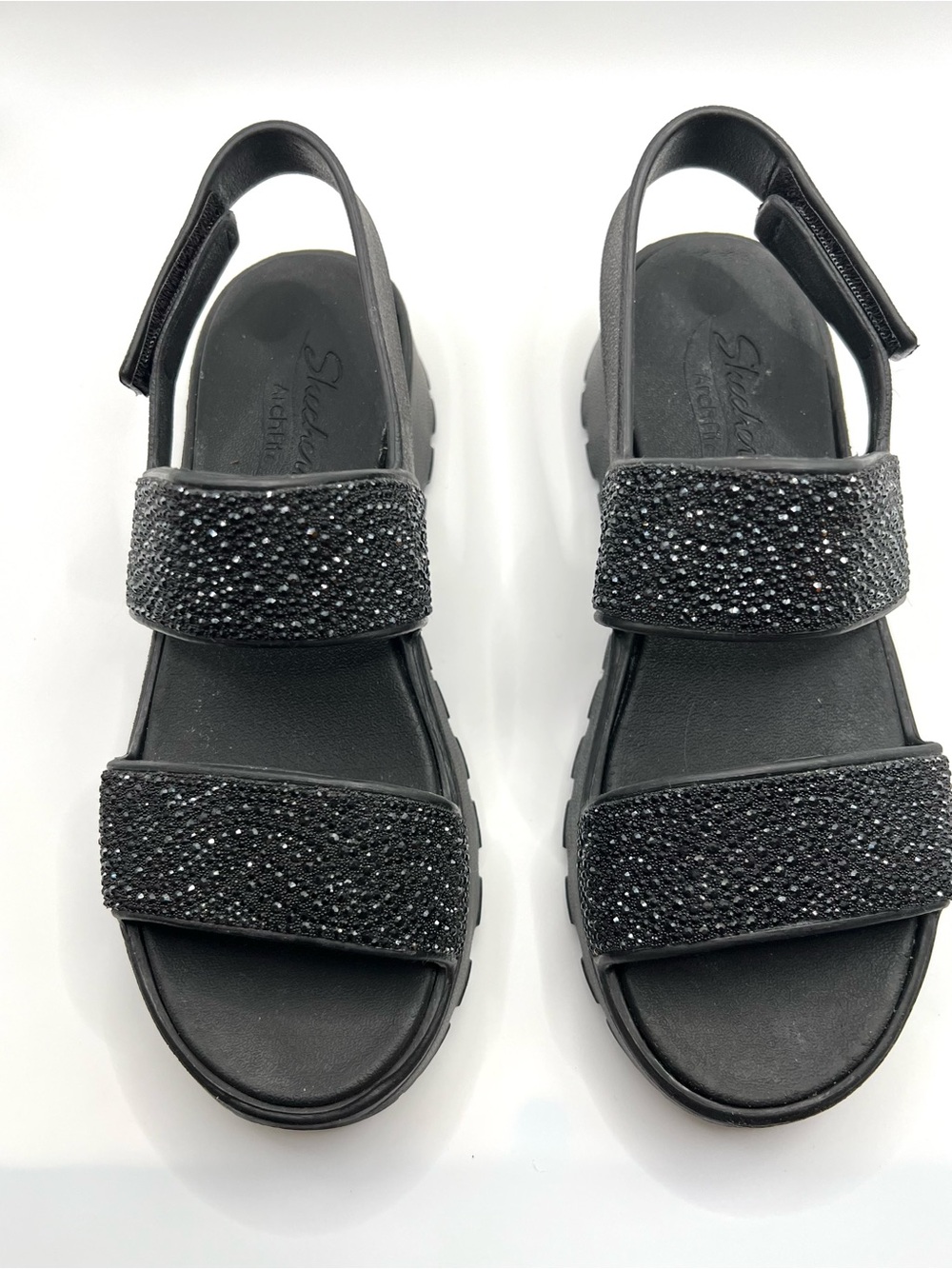 Skechers Women’s Black Sparkle Double-Strap Slingback Sandals
